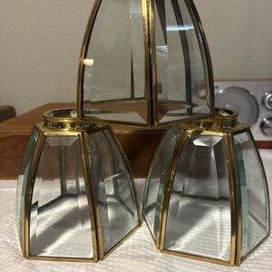 3x Brass Beveled Glass Chandelier Lamp Shades Brass Ceiling light 6 Sided